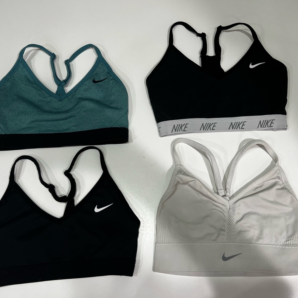 Bundle of 4 Good Condition - Nike Sports Bras in Teal, Black, and White